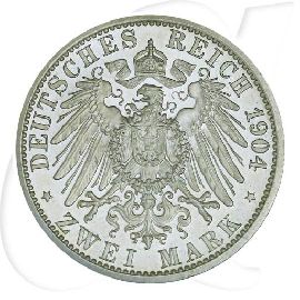 Deutschland Mecklenburg-Schwerin 2 Mark 1904 vz-st Hochzeit Münzen-Wertseite