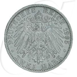 Deutschland Preussen 2 Mark 1905 ss Wilhelm II. Münzen-Wertseite