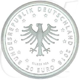 BRD 20 Euro Silber 2018 F PP (Spiegelglanz) OVP Froschkönig Münzen-Wertseite