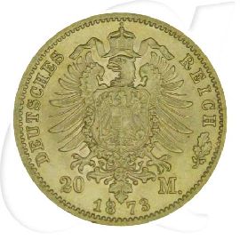 Deutschland 20 Mark Gold 1873 C vz Preussen Wilhelm I. Münzen-Wertseite