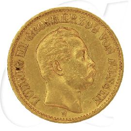 Deutschland Hessen 20 Mark Gold 1873 H ss Ludwig III. Münzen-Bildseite