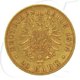 Deutschland Württemberg 20 Mark Gold 1874 F ss Karl Münzen-Wertseite