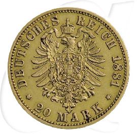 Deutschland Preussen 20 Mark Gold 1881 A ss Wilhelm I. Münzen-Wertseite