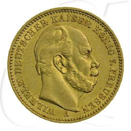 Deutschland Preussen 20 Mark Gold 1884 A ss-vz Wilhelm I.