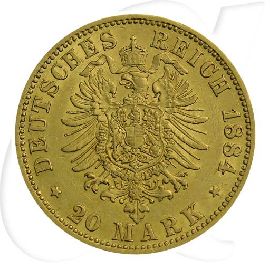 Deutschland Preussen 20 Mark Gold 1884 A ss-vz Wilhelm I. Münzen-Wertseite
