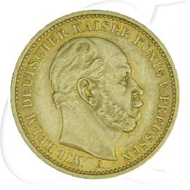 Deutschland 20 Mark Gold 1886 A ss-vz Preussen Wilhelm I. Münzen-Bildseite