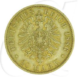 Deutschland 20 Mark Gold 1886 A ss-vz Preussen Wilhelm I. Münzen-Wertseite