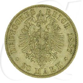Deutschland 20 Mark Gold 1887 A ss-vz Preussen Wilhelm I. Münzen-Wertseite