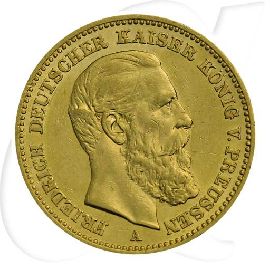 Deutschland Preussen 20 Mark Gold 1888 A ss-vz Friedrich III. Münzen-Bildseite