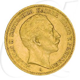 Deutschland Preussen 20 Mark Gold 1889 A ss-vz Wilhelm II. Münzen-Bildseite