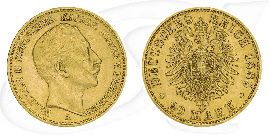 Deutschland Preussen 20 Mark Gold 1889 A ss-vz Wilhelm II. Münze Vorderseite und Rückseite zusammen