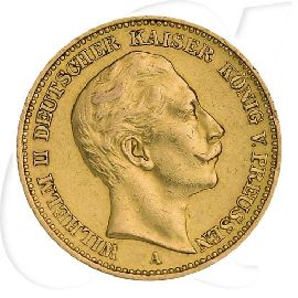 Deutschland Preussen 20 Mark Gold 1890 A ss Wilhelm II.