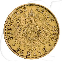 Deutschland Preussen 20 Mark Gold 1890 A ss Wilhelm II.