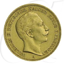 Deutschland Preussen 20 Mark Gold 1891 A ss-vz Wilhelm II. Münzen-Bildseite