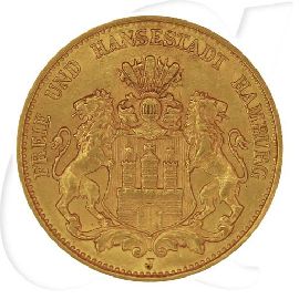 Deutschland Hamburg 20 Mark Gold 1899 J ss-vz Münzen-Bildseite