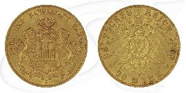 Deutschland Hamburg 20 Mark Gold 1899 J ss-vz Münze Vorderseite und Rückseite zusammen