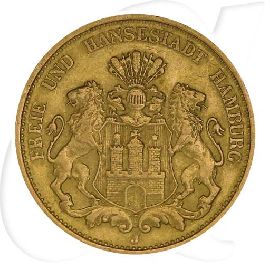 Deutschland Hamburg 20 Mark Gold 1900 ss Wappen Münzen-Bildseite