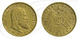Deutschland Württemberg 20 Mark Gold 1900 F gutes ss Wilhelm II. Münze Vorderseite und Rückseite zusammen