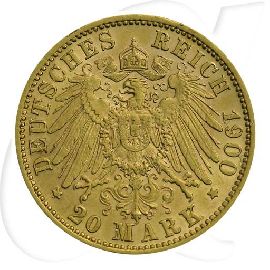 Deutschland Württemberg 20 Mark Gold 1900 F gutes ss Wilhelm II. Münzen-Wertseite