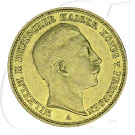 Deutschland 20 Mark 1903 A Gold Preussen Wilhelm II. ss-vz Münzen-Bildseite