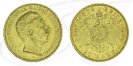 Deutschland 20 Mark Gold 1904 A Preussen Wilhelm II. ss-vz Münze Vorderseite und Rückseite zusammen