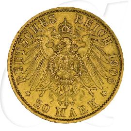 Deutschland Preussen 20 Mark Gold 1905 A ss-vz Wilhelm II. Münzen-Wertseite