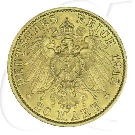 Deutschland 20 Mark 1912 A Gold Preussen Wilhelm II. vz Münzen-Wertseite