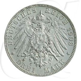 Deutschland Preussen 3 Mark 1908 vz-st Wilhelm II. Münzen-Wertseite