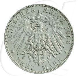 Deutschland Sachsen 3 Mark 1908 ss Friedrich August Münzen-Wertseite