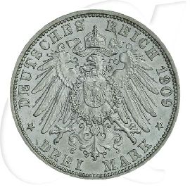 Deutschland Baden 3 Mark 1909 ss Friedrich II. Münzen-Wertseite