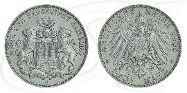 Deutschland Hamburg 3 Mark 1909 ss Wappen Münze Vorderseite und Rückseite zusammen