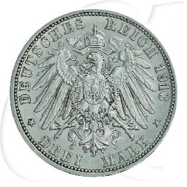 Deutschland Baden 3 Mark 1910 ss Friedrich II. Münzen-Wertseite