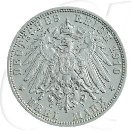 Deutschland Preussen 3 Mark 1910 vz Wilhelm II. Münzen-Wertseite