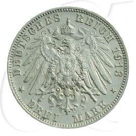 Deutschland Sachsen 3 Mark 1913 ss Völkerschlachtdenkmal Münzen-Wertseite