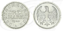 Weimarer Republik 3 Mark 1924 A prägefrisch/st Kursmünze Münze Vorderseite und Rückseite zusammen
