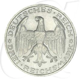 Weimarer Republik 3 Mark 1927 A vz-st Uni Marburg Münzen-Wertseite