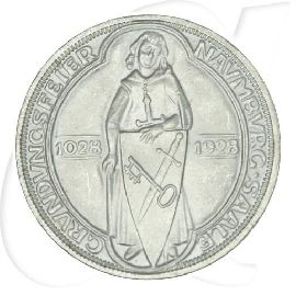 Weimarer Republik 3 Mark 1928 A vz-st Naumburg Münzen-Bildseite