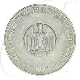 Weimarer Republik 3 Mark 1929 A vz+ Schrötlingsfehler Lessing Münzen-Wertseite