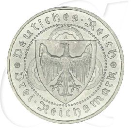 Weimarer Republik 3 Mark 1930 A vz-st Walther von der Vogelweide Münzen-Wertseite