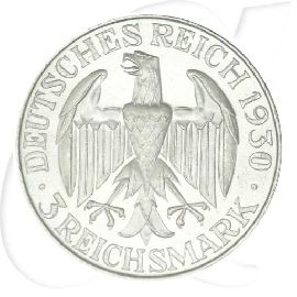 Weimarer Republik 3 Mark 1930 D prägefrisch/st Weltflug Graf Zeppelin Münzen-Wertseite