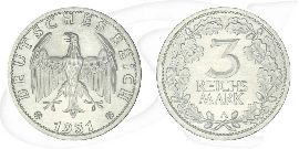 Weimarer Republik 3 Mark 1931 A st / prägefrisch Kursmünze Münze Vorderseite und Rückseite zusammen