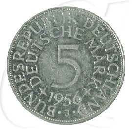 Deutschland 5 DM Kursmünze Silberadler 1956 J vz-st Münzen-Bildseite