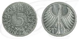 Deutschland 5 DM Kursmünze Silberadler 1956 J vz-st Münze Vorderseite und Rückseite zusammen