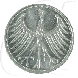 Deutschland 5 DM Kursmünze Silberadler 1956 J vz-st Münzen-Wertseite