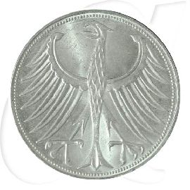 Deutschland 5 DM Kursmünze Silberadler 1959 G fast st Münzen-Wertseite