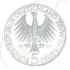 BRD 5 DM 1964 J Johann Gottlieb Fichte ss-vz Münzen-Wertseite