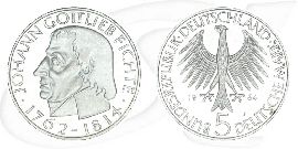 BRD 5 DM 1964 J Johann Gottlieb Fichte vz Münze Vorderseite und Rückseite zusammen