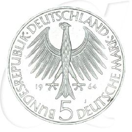 BRD 5 DM 1964 J Johann Gottlieb Fichte vz Münzen-Wertseite