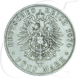 Deutschland Bayern 5 Mark 1874 ss König Ludwig II. Münzen-Wertseite