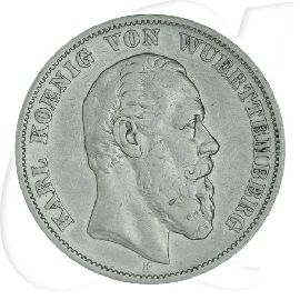 Deutschland Württemberg 5 Mark 1874 ss Karl Münzen-Bildseite